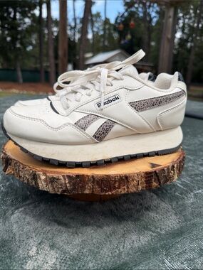 Reebok Off-White Leather Sneakers with Leopard Print Stripes